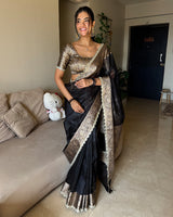 Black Color Banarasi Tissue Saree
