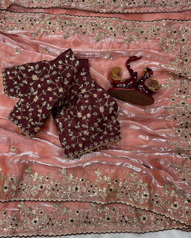 Cream Color Pure Soft Organza Saree