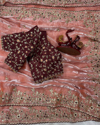 Cream Color Pure Soft Organza Saree