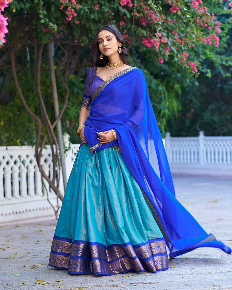 Royal Blue Color Kanchipuram Silk Designer Half Saree