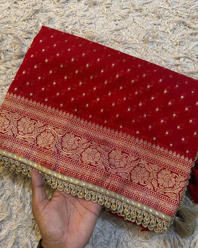 Red Color Banarasi Khadi Katan Georgette Silk Saree