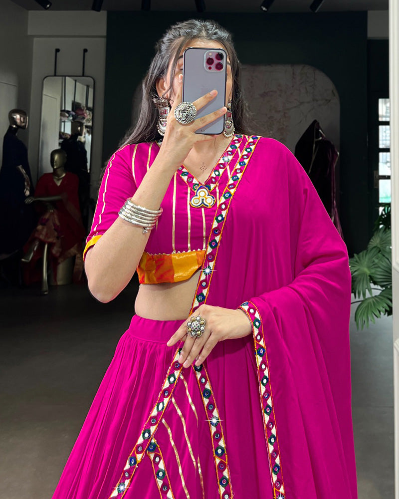 Elegant Pink Color Pure Rayon Navratri Lehenga Choli