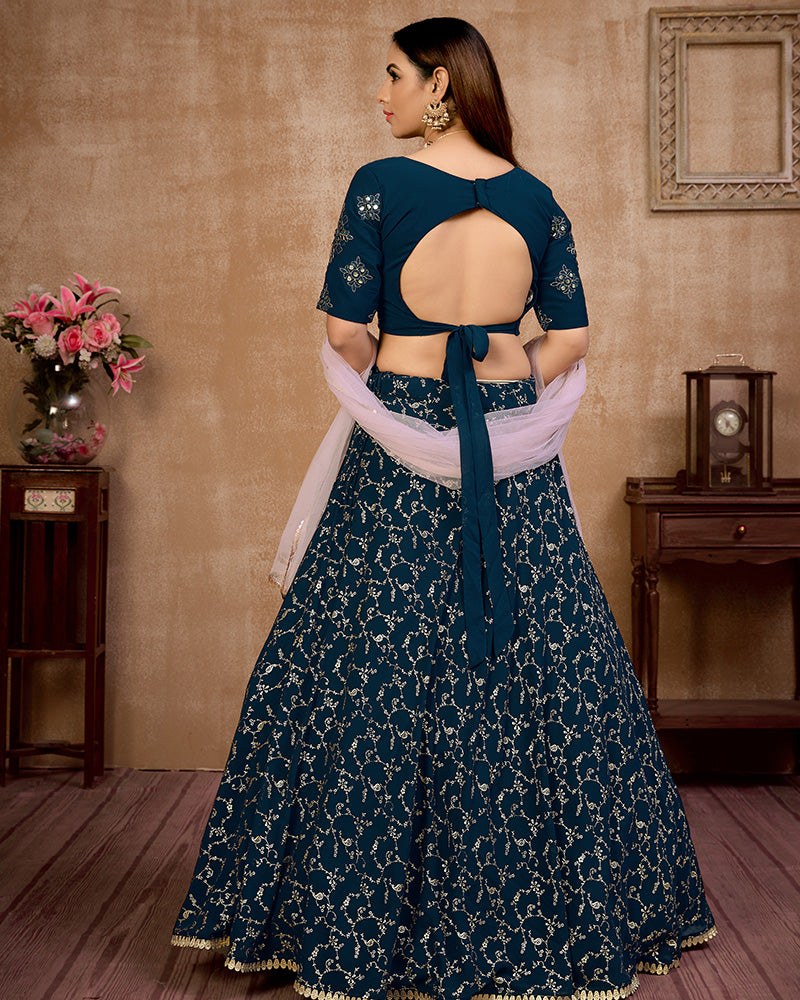 Navy Blue Color Georgette Semi Stitched Lehenga Choli