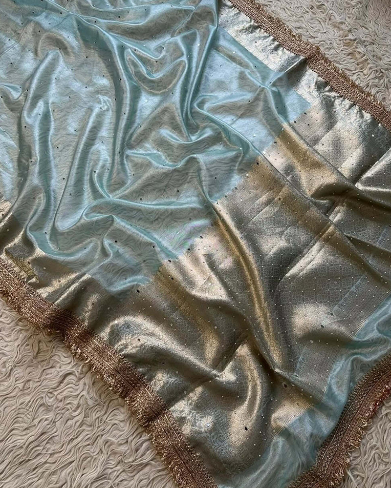 Sky Blue Color Glass Banarasi Tissue Silk Saree