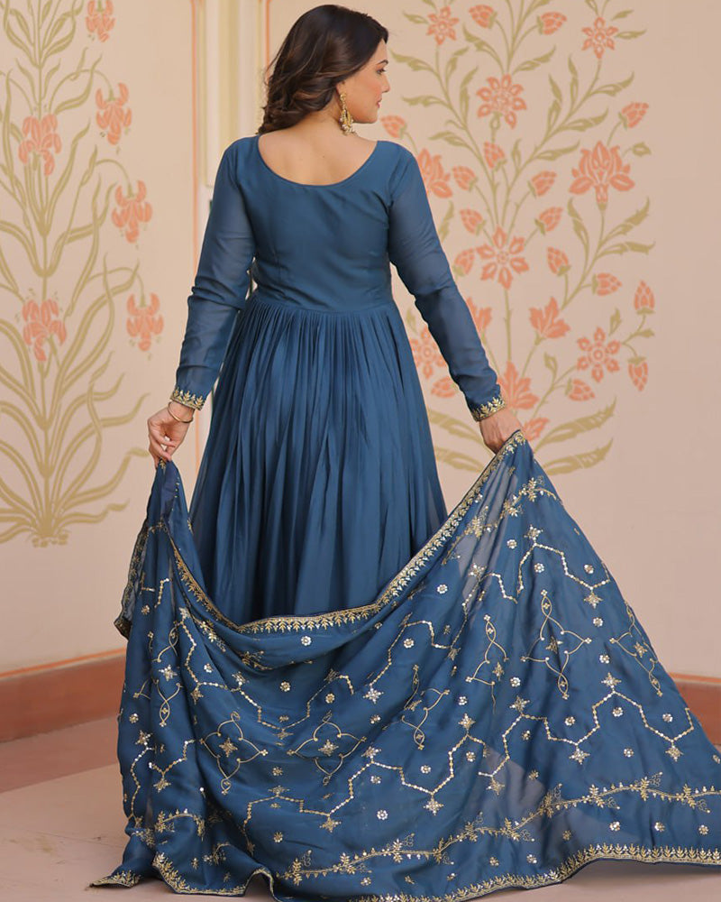 Rama Color Star Georgette Embroidered Gown