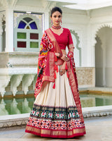 Off-White Color Tussar Silk Patola Printed Half Saree