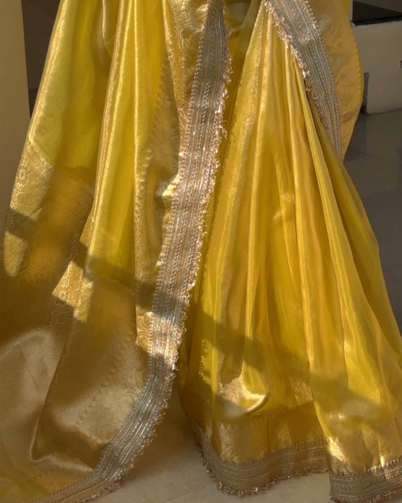 Yellow Coloor Banarasi Organza Tissue Silk Saree