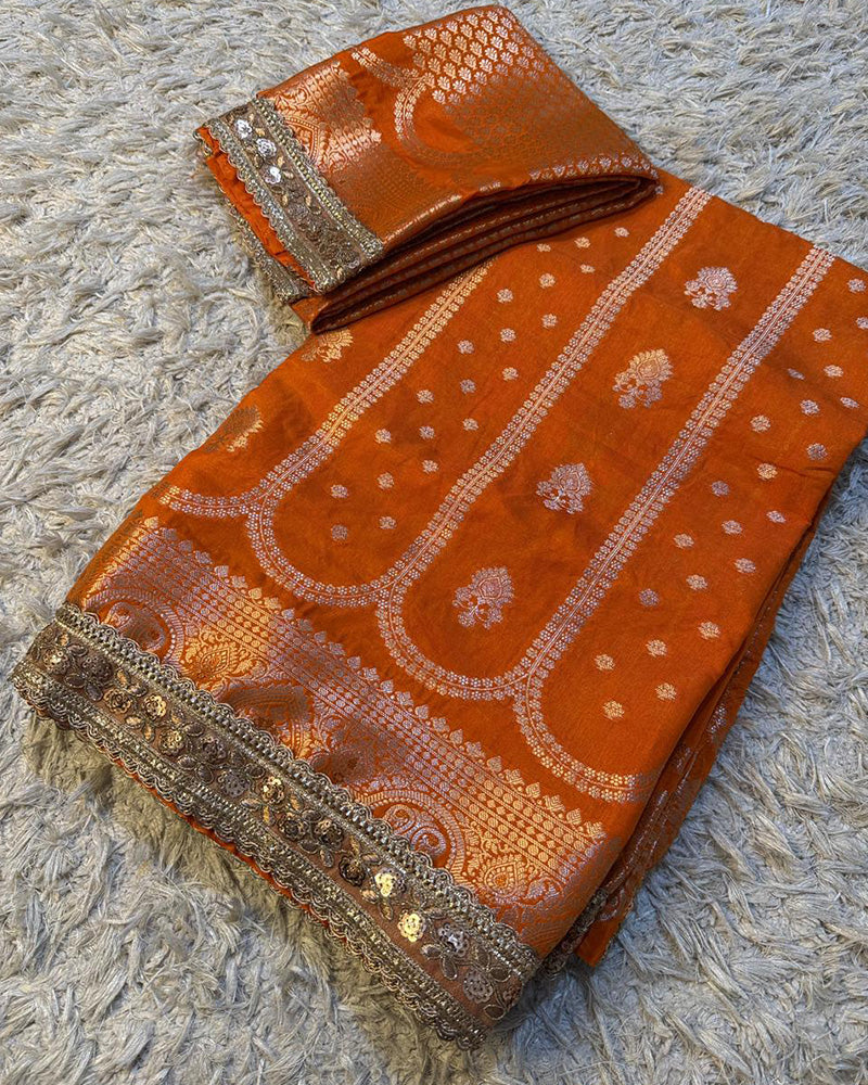 Orange Color Banarasi Katan Soft Silk Saree