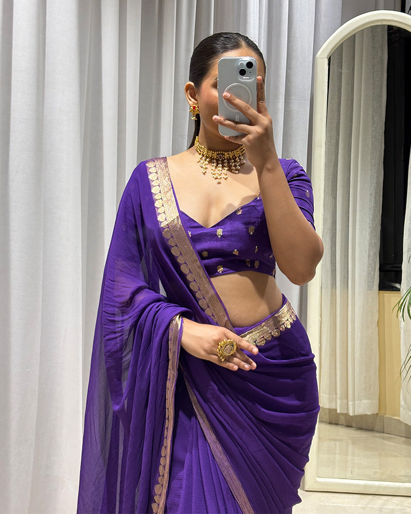 Royal Purple Color Viscose Georgette Saree