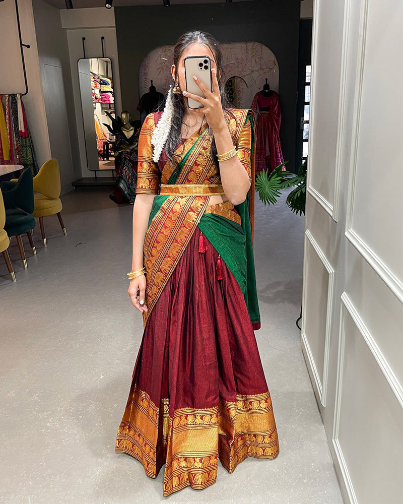 South Indian Style Narayan Pet Cotton Semi Stitched Half Saree