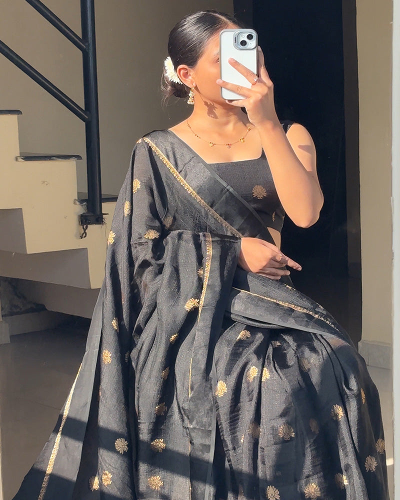 Black Color Viscose Soft Jute Khadi Saree