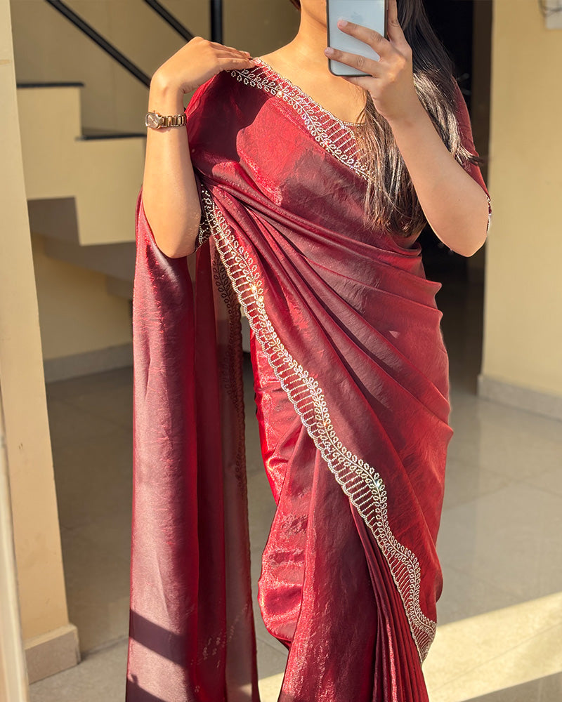 Maroon Color Space Silk Sequence Embroidered Saree