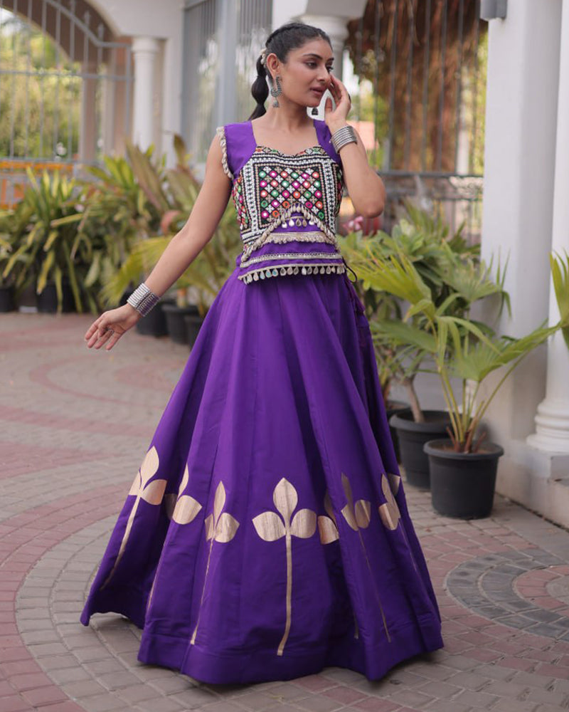 Six Color Roman Silk With Gota Patti Work Navratri Lehenga Set
