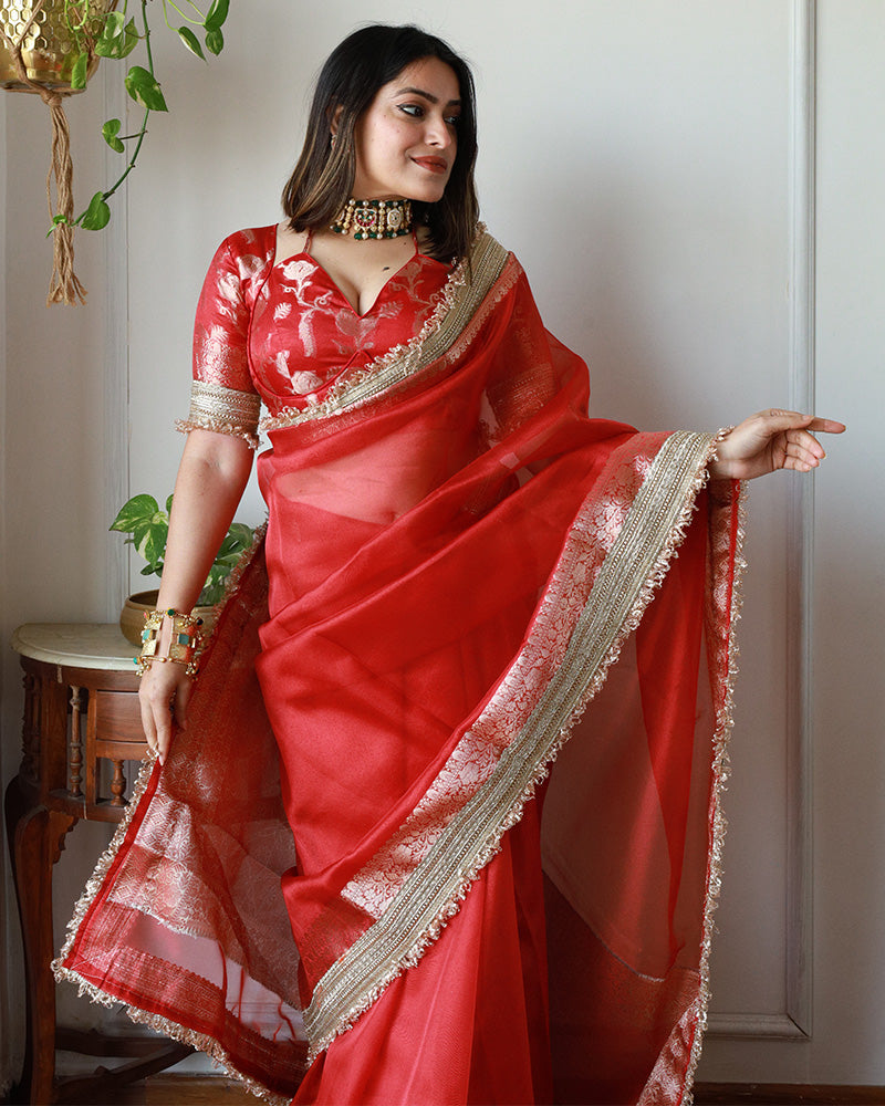 Snehal Mishra In Maroon Color Banarasi Tissue Silk Saree