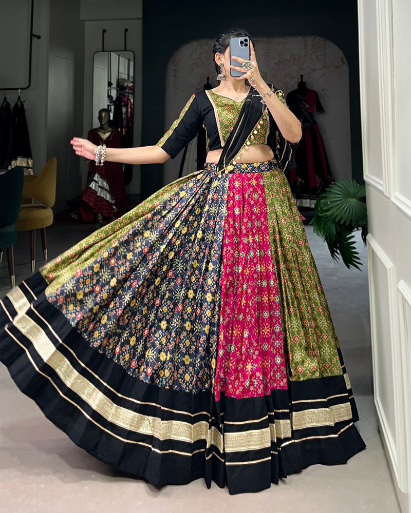 Multi Color Dola Silk And Cotton Navratri Lehenga Choli