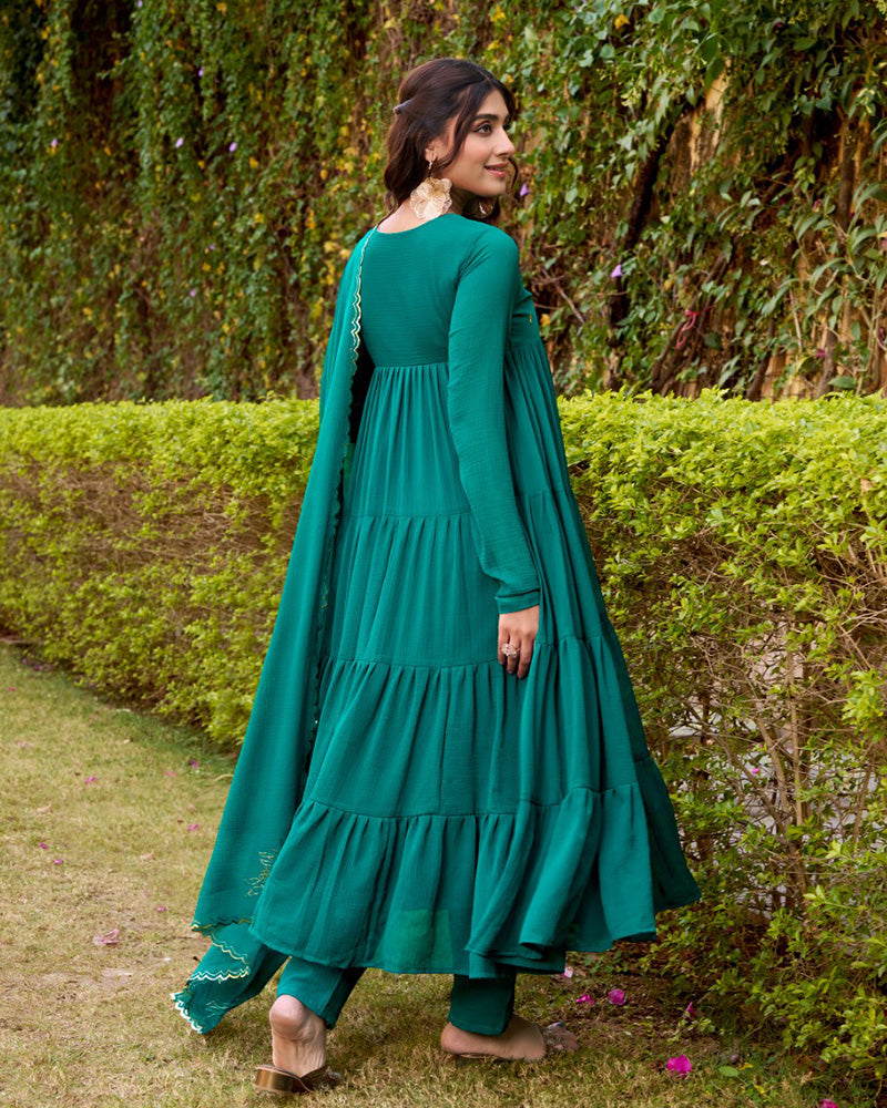 Teal Green Color Marble Three Piece Anarkali Suit