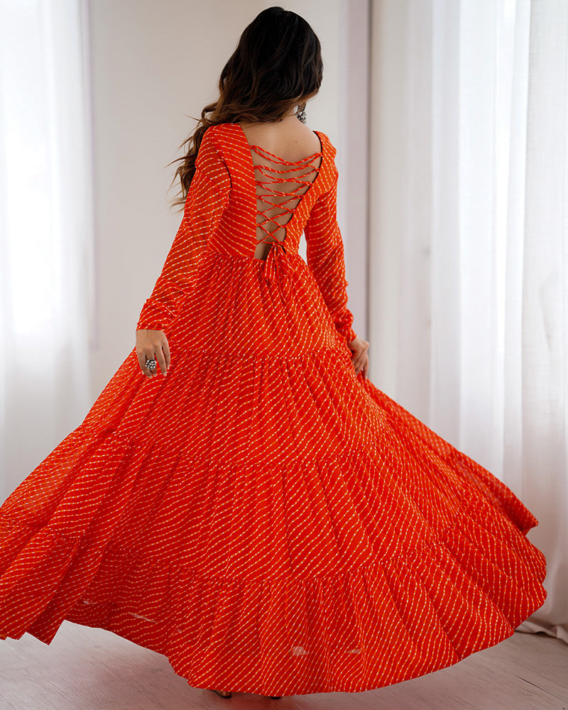 Orange Color Georgette Laheriya Print Navratri Gown