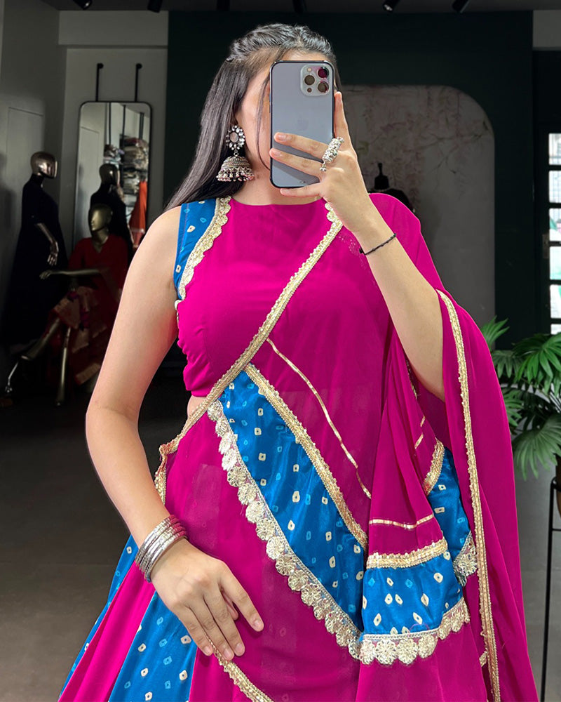 Elegant Dual-Tone Magenta And Blue Navtratri Lehenga Choli