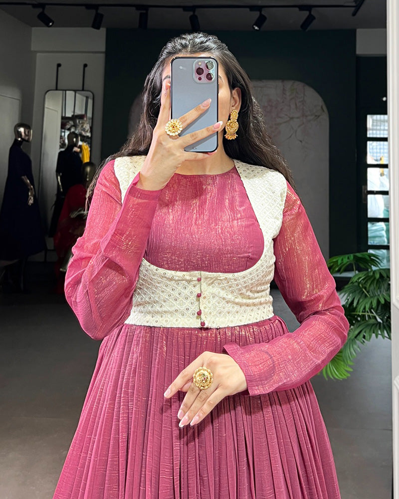 Pink Color Silver Glossy Gown