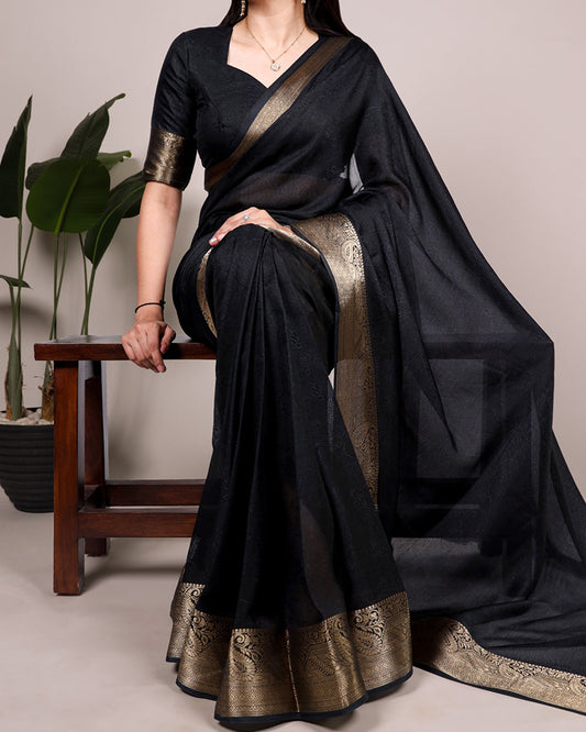 Black Color Zari Weaving Mass Mello Saree