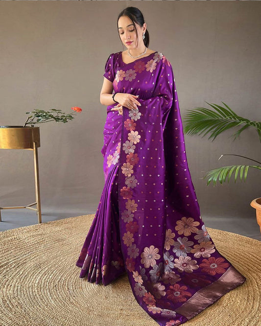 Jacquard Design Purple color Soft Lichi Silk Saree