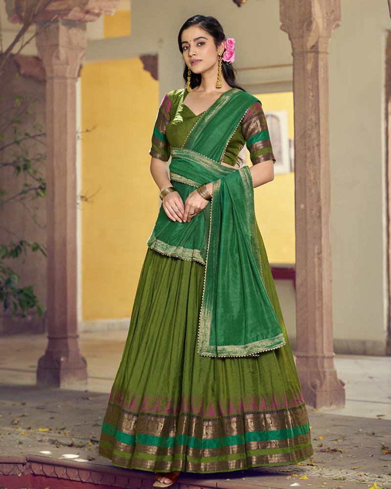 Parrot Green Color Poly Dyeable Zari Weaving  Half Saree