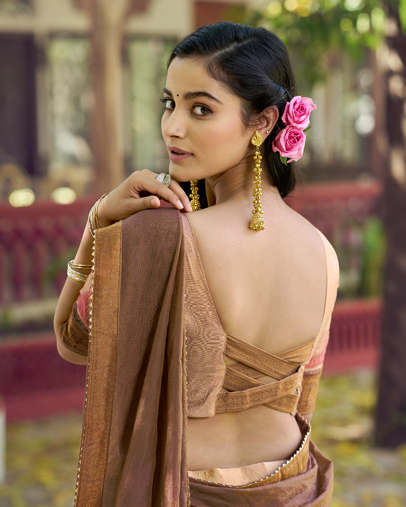 Cream Color Poly Dyeable Zari Weaving  Half Saree