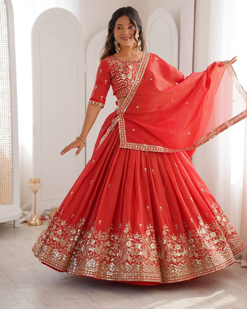 Orange Color Shimmer Silk Lehenga Choli