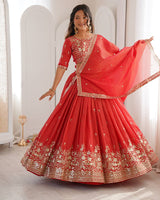 Orange Color Shimmer Silk Lehenga Choli
