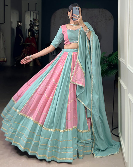 Elegant Dual-Tone Sky And Light Pink Navtratri Lehenga Choli