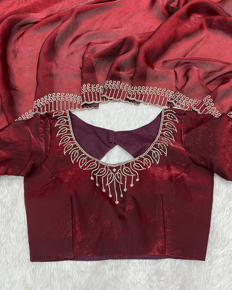 Maroon Color Space Silk Sequence Embroidered Saree