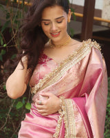 Pink Color Banarasi Tissue Silk Saree