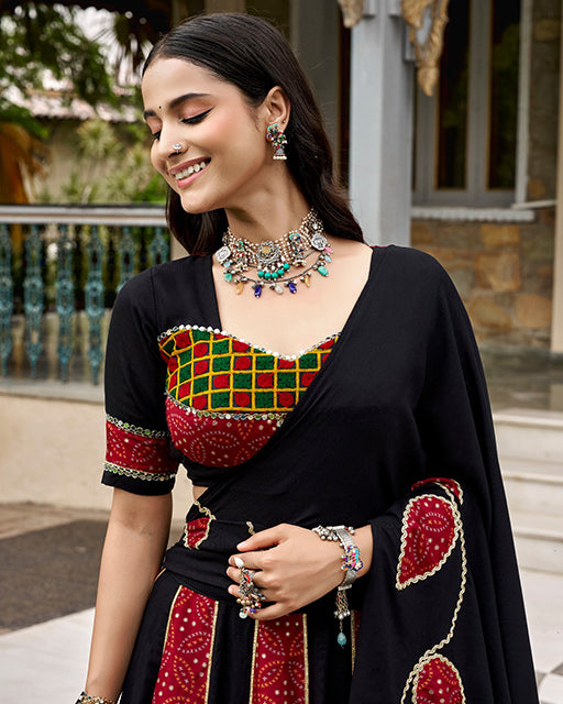 Traditional Black Color Rayon Navratri Lehenga Choli