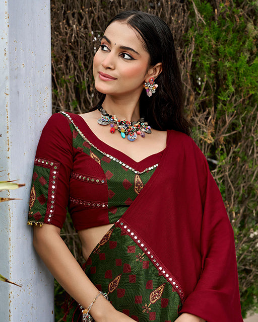 Traditional Maroon Color Rayon Navratri Lehenga Choli