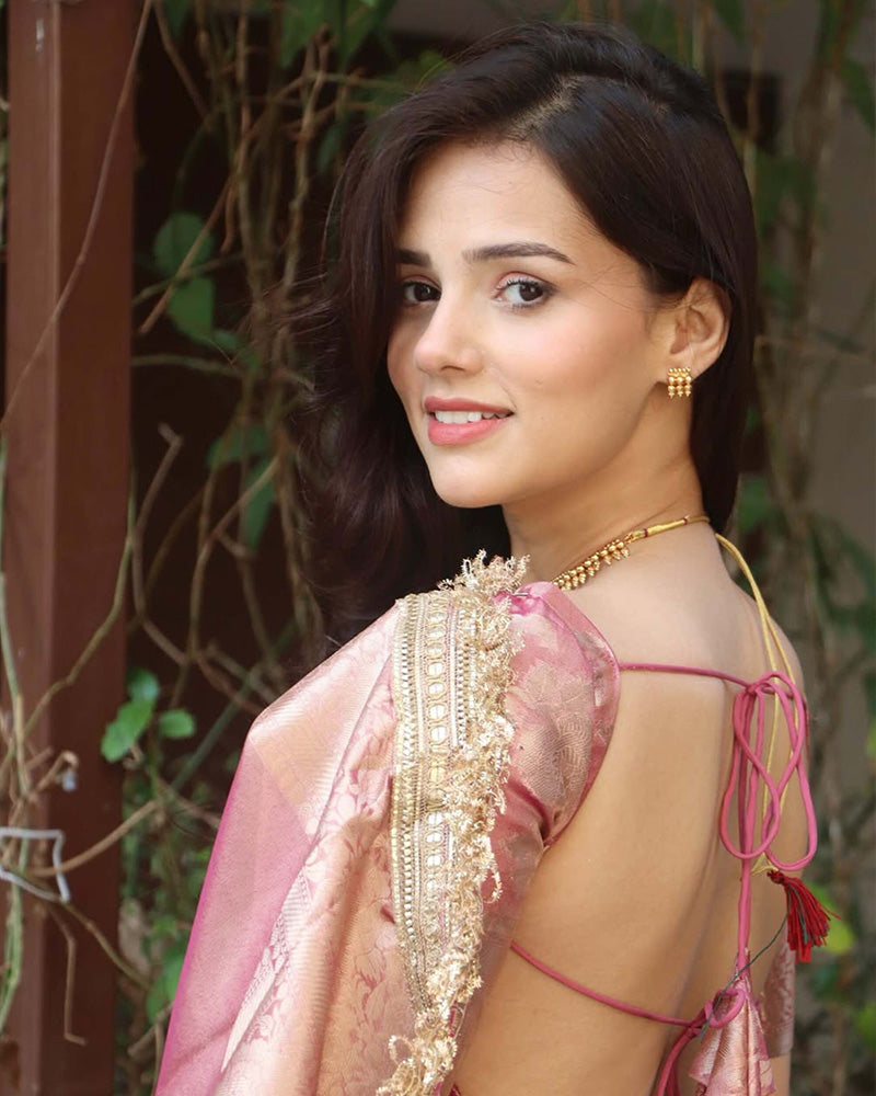 Pink Color Banarasi Tissue Silk Saree