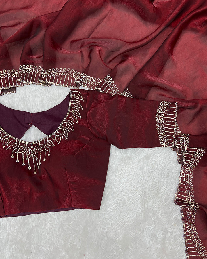 Maroon Color Space Silk Sequence Embroidered Saree