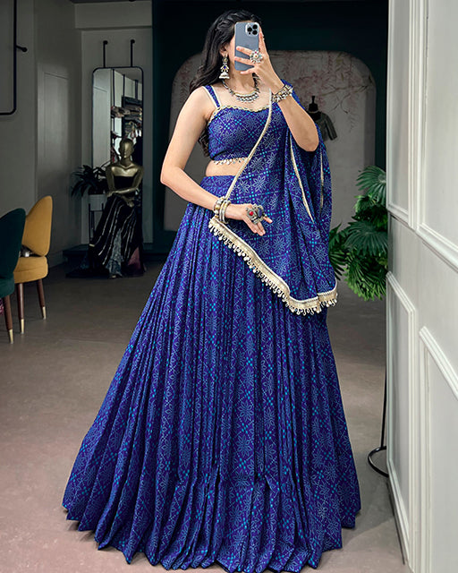Blue Color Georgette Bandhani Print Navratri Lehenga Choli