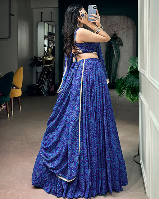 Blue Color Georgette Bandhani Print Navratri Lehenga Choli