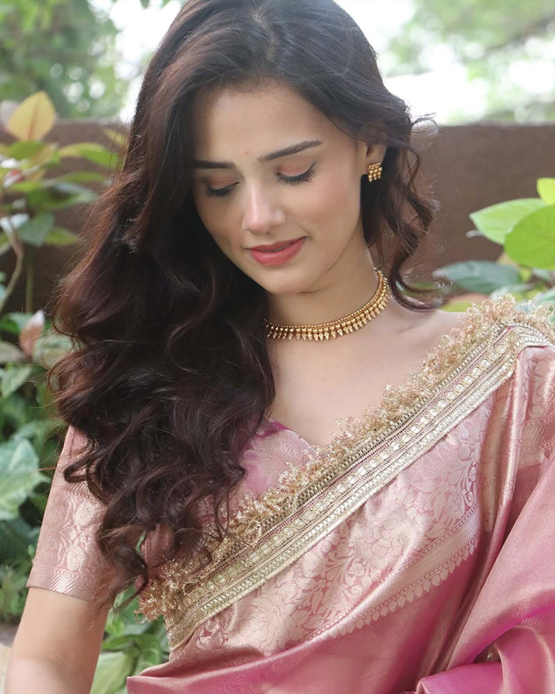 Pink Color Banarasi Tissue Silk Saree