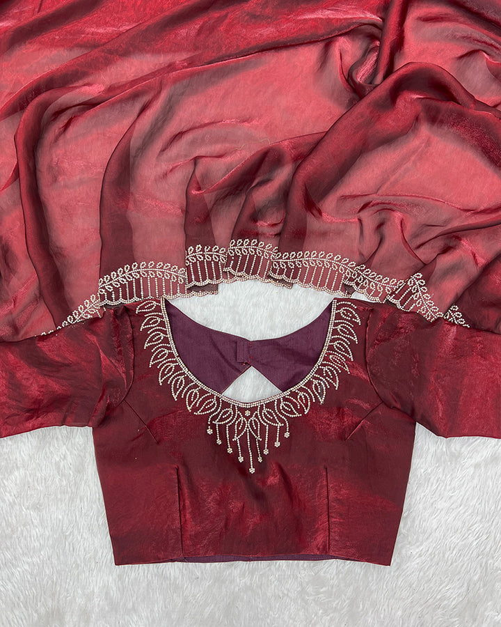 Maroon Color Space Silk Sequence Embroidered Saree