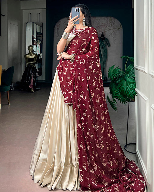 Off White Color Monga Silk Navratri Lehenga Choli