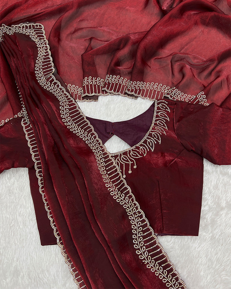 Maroon Color Space Silk Sequence Embroidered Saree
