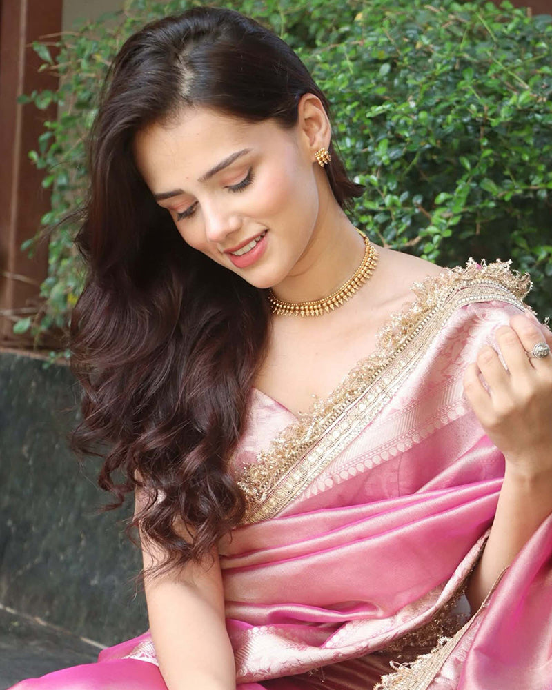 Pink Color Banarasi Tissue Silk Saree