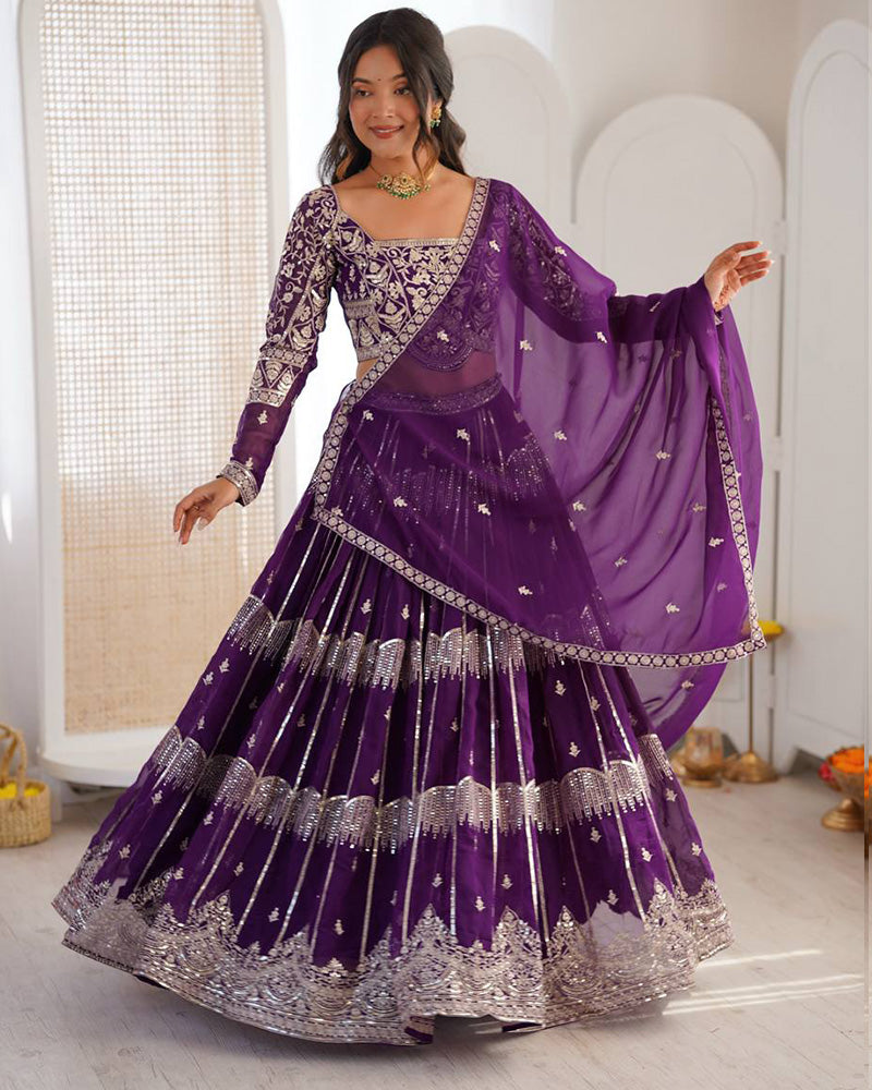 Royal purple Color Faux Georgette Sequence Embroidered Lehenga Choli