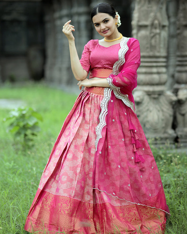 Pink Color Kanjivaram Pattu Silk Designer Lehenga Choli