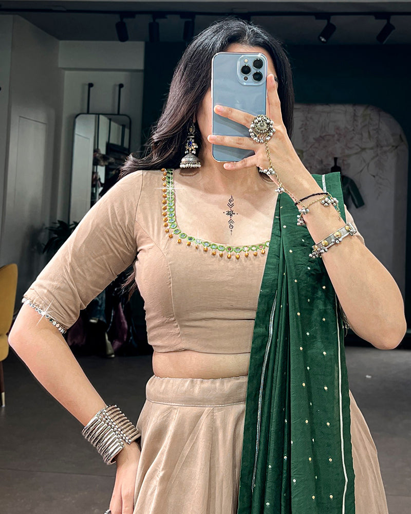 Off White Color Chanderi Navratri Lehenga Choli