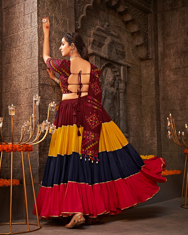 Multi Color Viscose Rayon Thread With Mirror Work Navratri Lehenga Choli