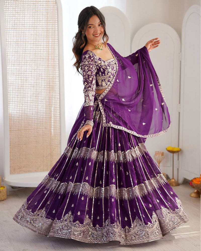 Royal purple Color Faux Georgette Sequence Embroidered Lehenga Choli