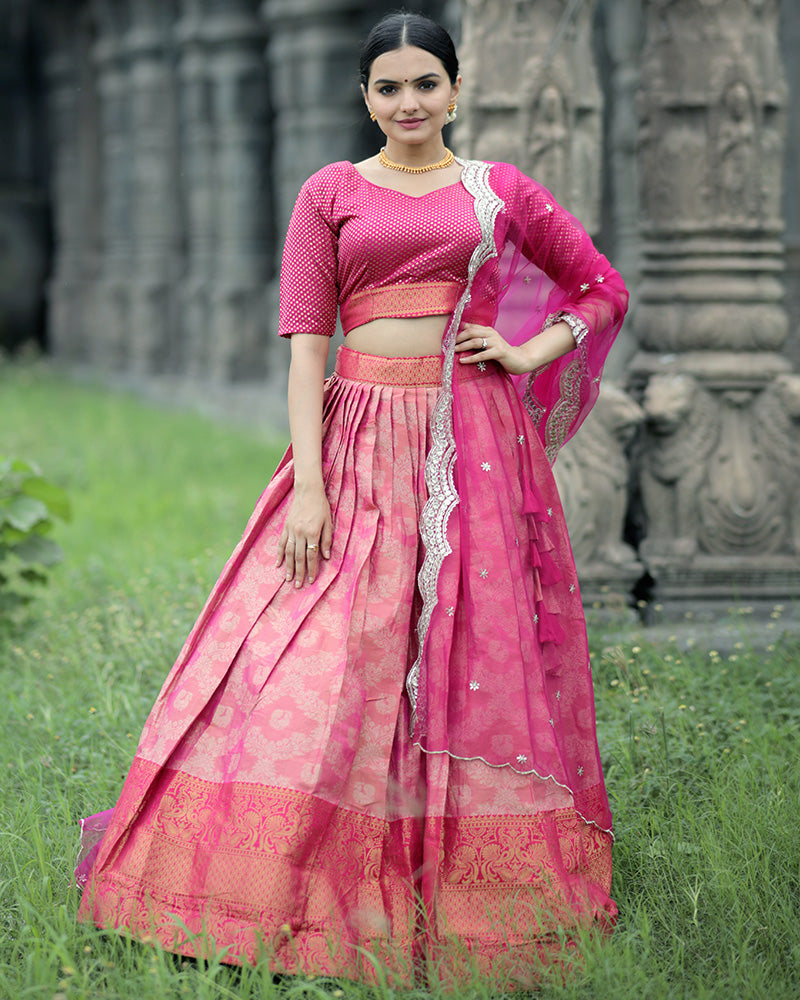 Pink Color Kanjivaram Pattu Silk Designer Lehenga Choli