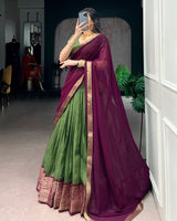 Mehndi Color Dola Chex Zari Weaving Half Saree